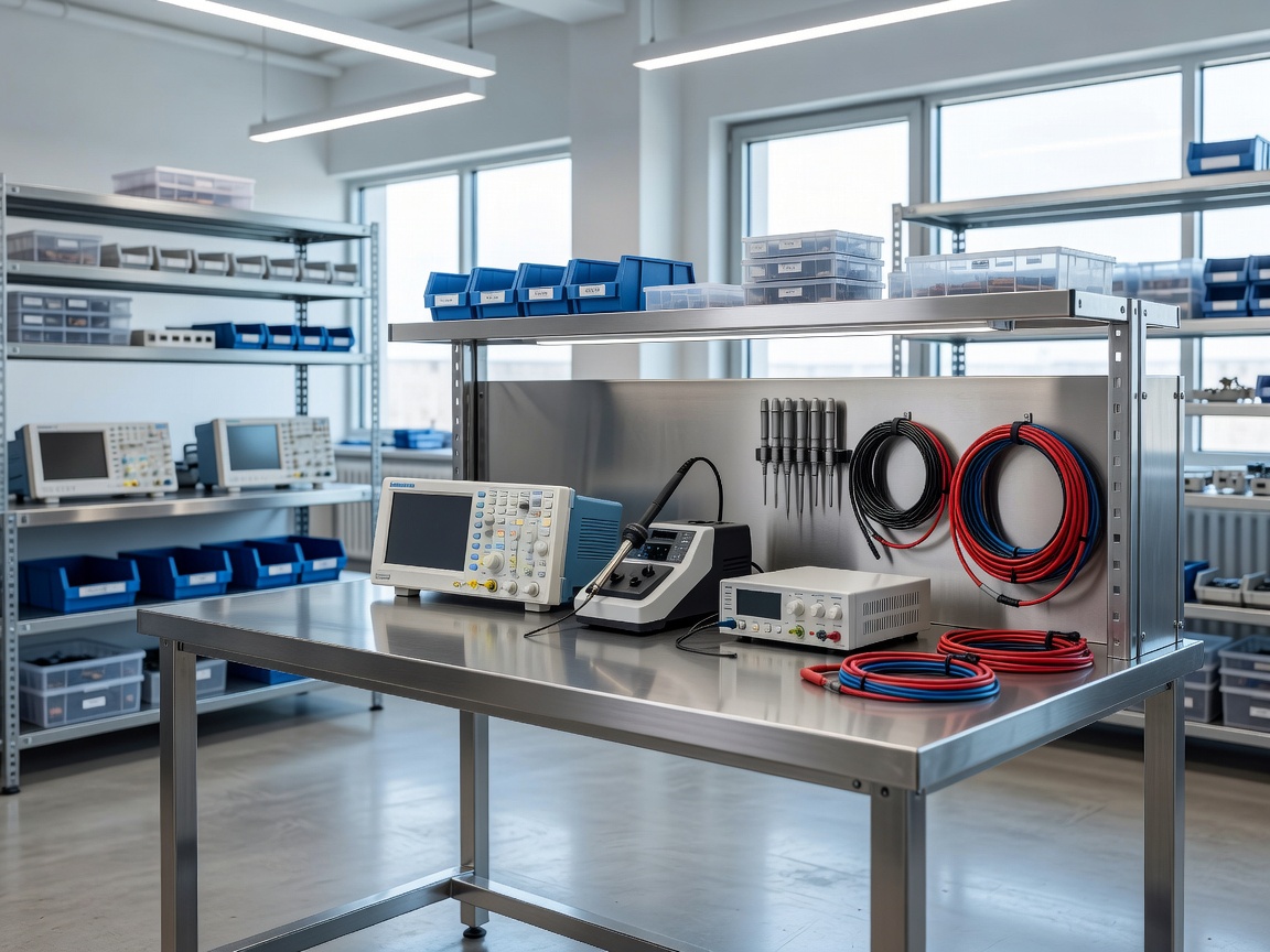 Industrial technology workspace with equipment and a bright working environment