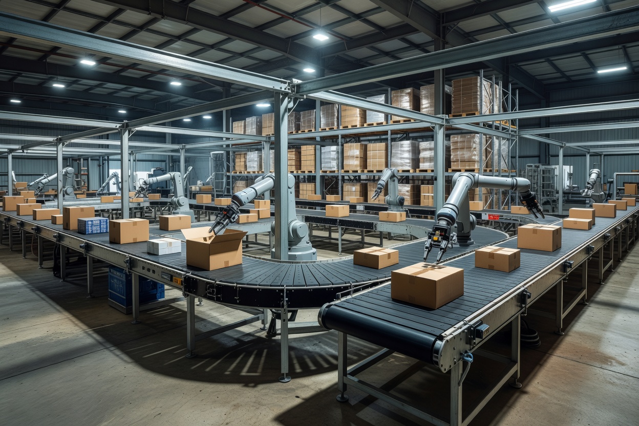 Warehouse conveyor system and automated goods handling area